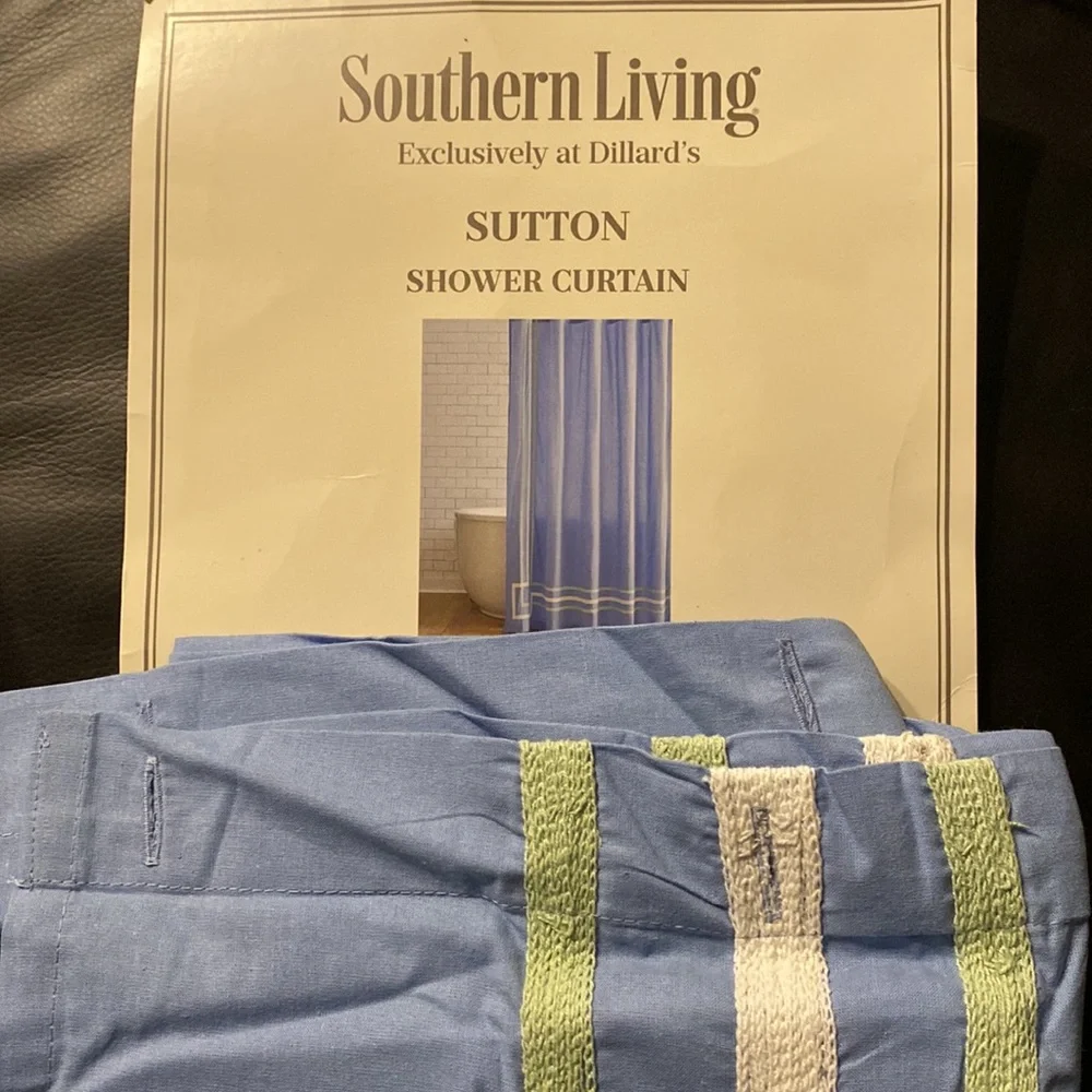 Southern Living Dillard's Sutton Shower Curtains 100% Cotton (NEW) Blue 72”x 72”
